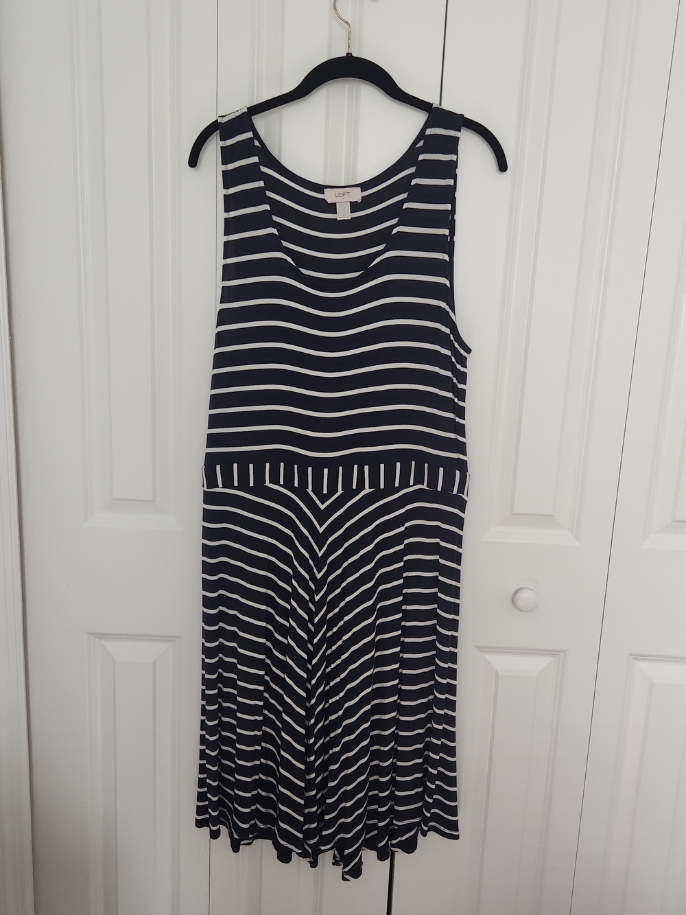 Loft Navy & White Striped Sleeveless Midi Dress